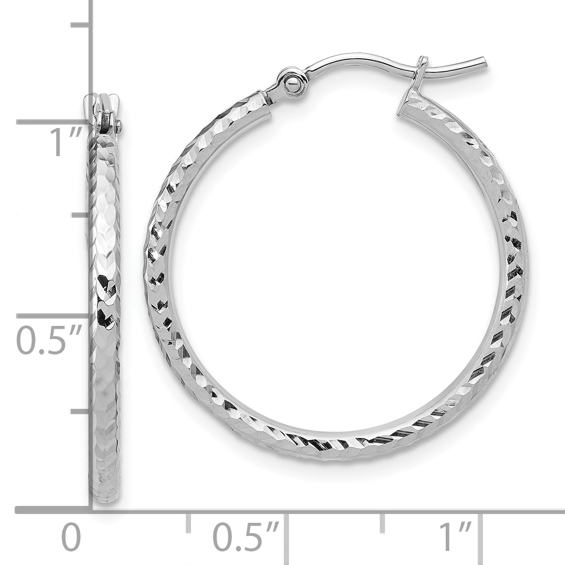 10k White Gold Diamond-cut 2mm Round Tube Hoop Earrings