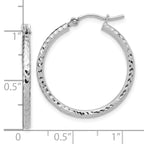 10k White Gold Diamond-cut 2mm Round Tube Hoop Earrings