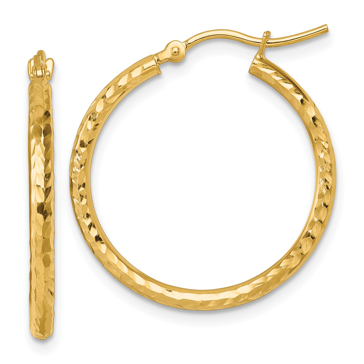 10k Diamond-cut 2mm Round Tube Hoop Earrings