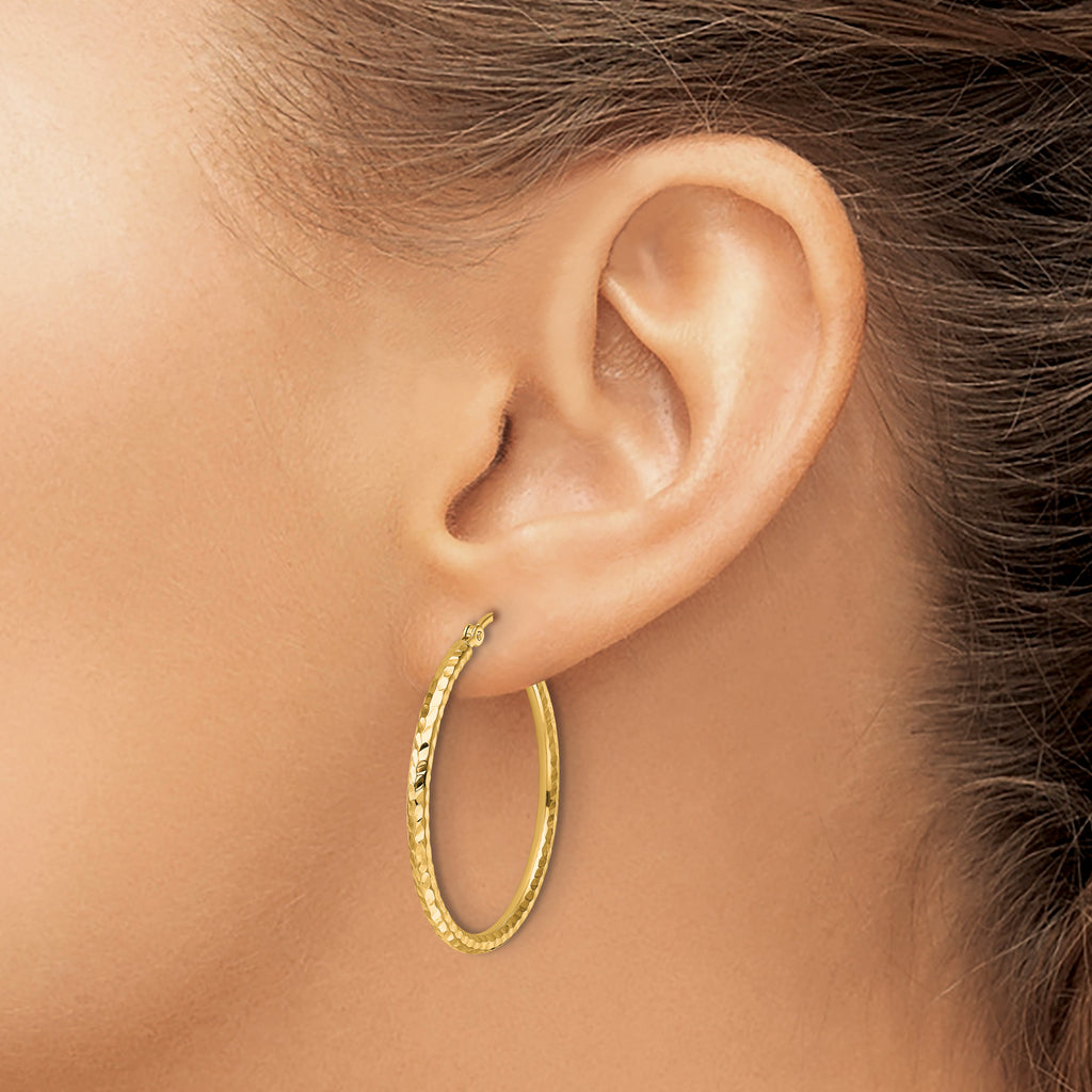 10k Diamond-cut 2mm Round Tube Hoop Earrings