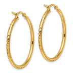 10k Diamond-cut 2mm Round Tube Hoop Earrings