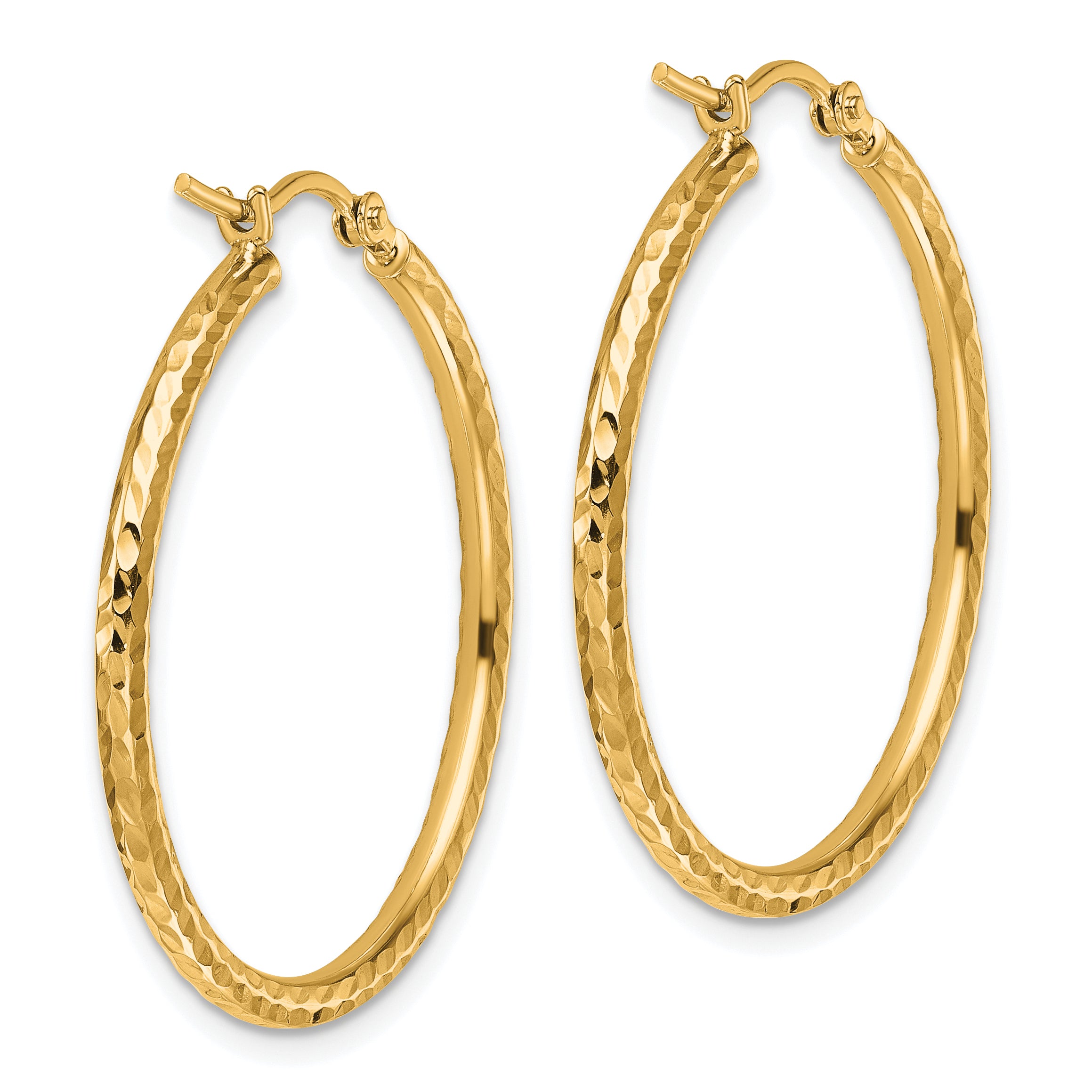 10k Diamond-cut 2mm Round Tube Hoop Earrings