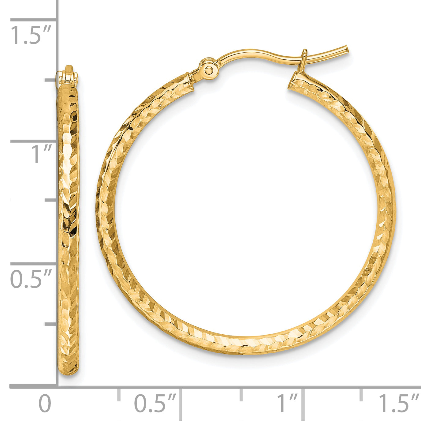 10k Diamond-cut 2mm Round Tube Hoop Earrings