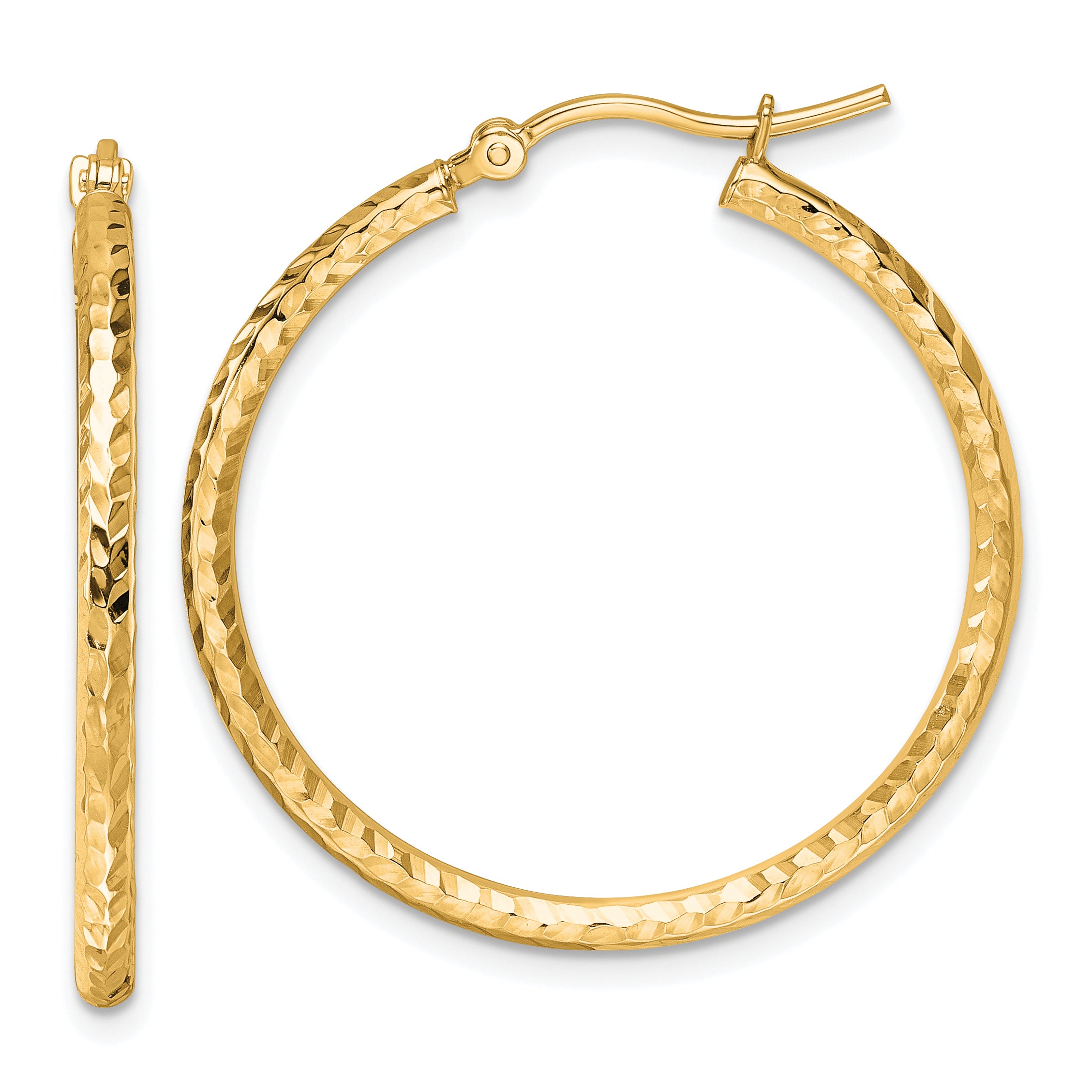 10k Diamond-cut 2mm Round Tube Hoop Earrings Main image