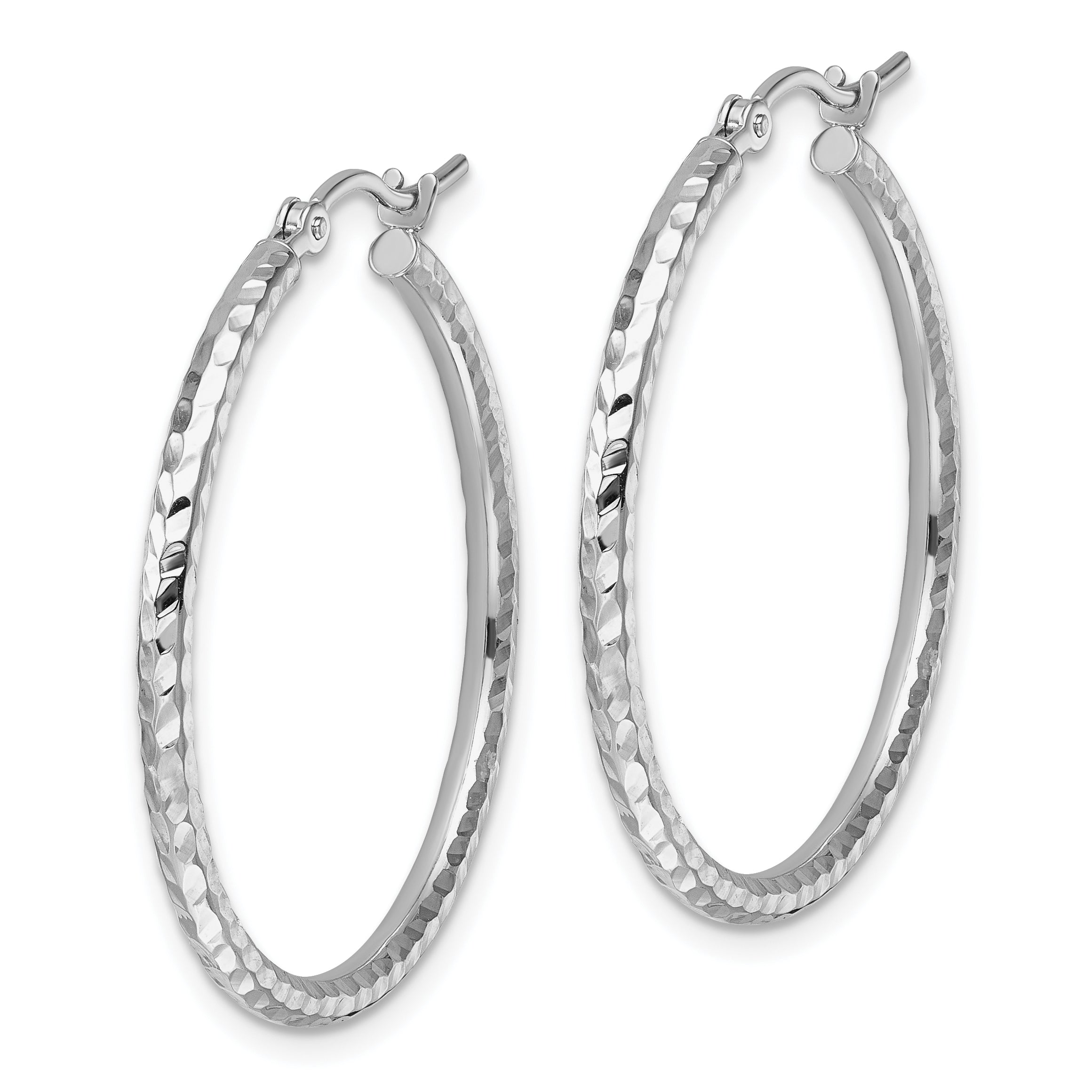 10k White Gold Diamond-cut 2mm Round Tube Hoop Earrings