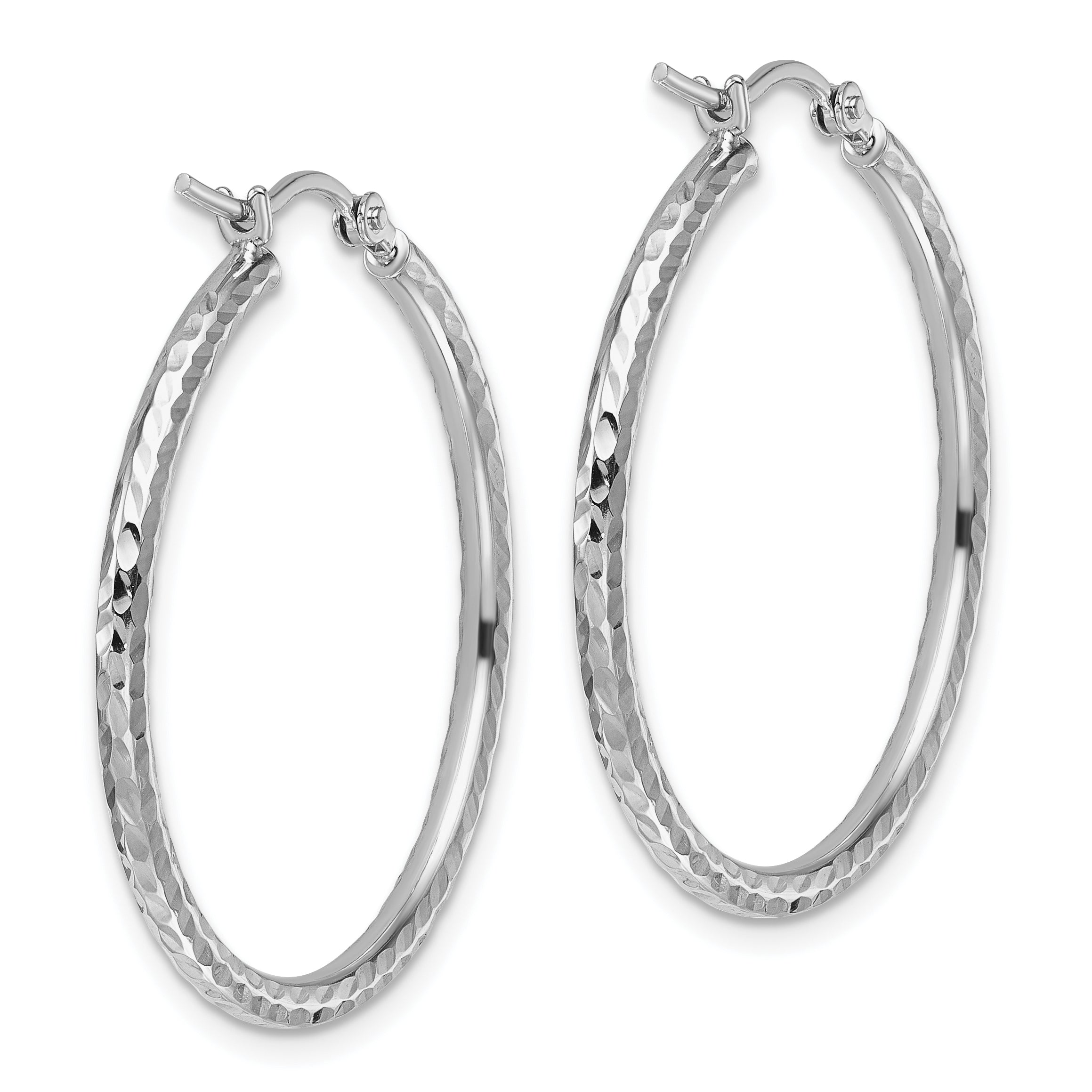 10k White Gold Diamond-cut 2mm Round Tube Hoop Earrings