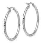 10k White Gold Diamond-cut 2mm Round Tube Hoop Earrings