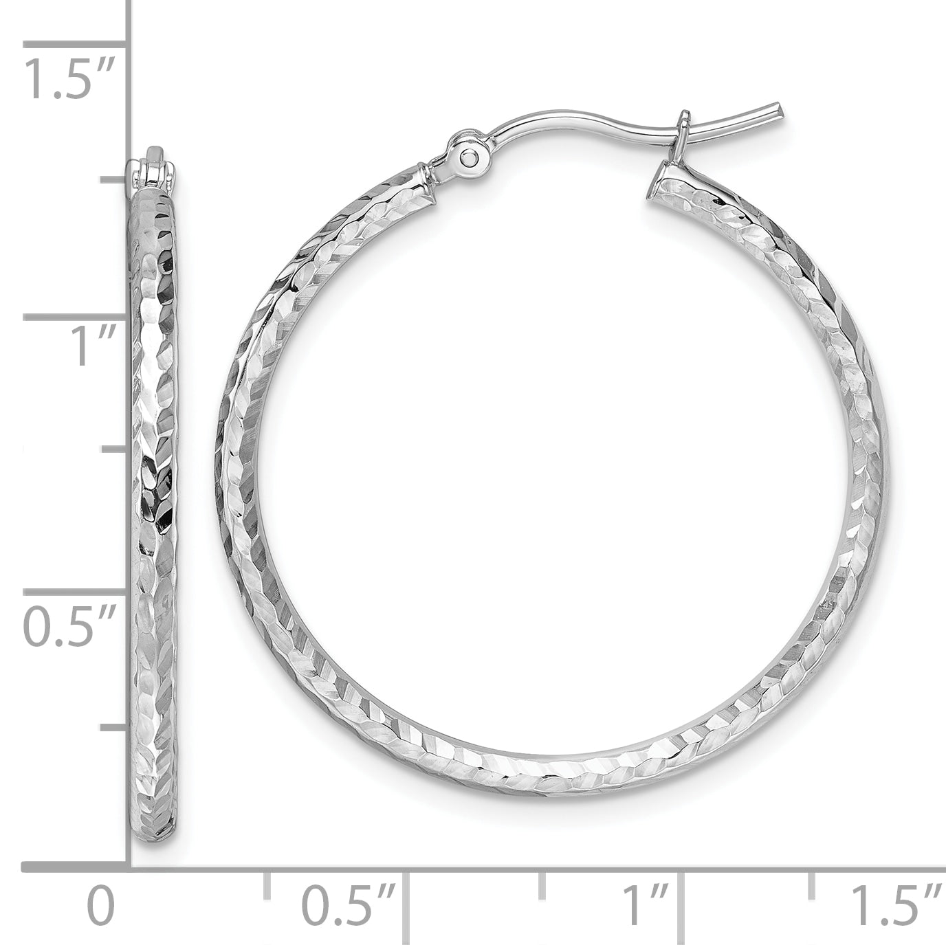 10k White Gold Diamond-cut 2mm Round Tube Hoop Earrings
