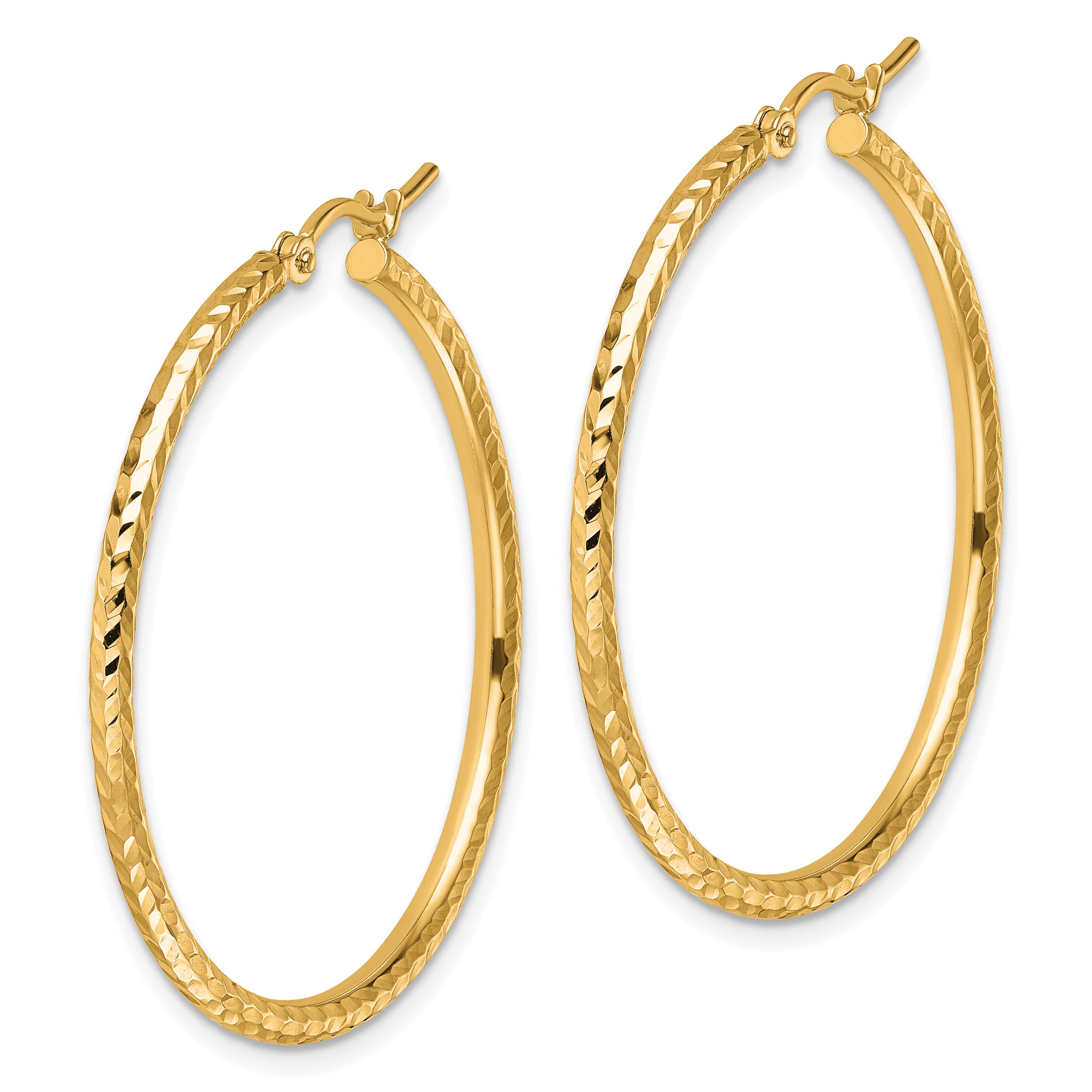 10k Diamond-cut 2mm Round Tube Hoop Earrings