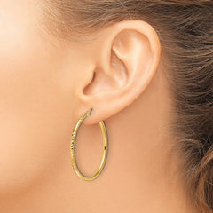 10k Diamond-cut 2mm Round Tube Hoop Earrings