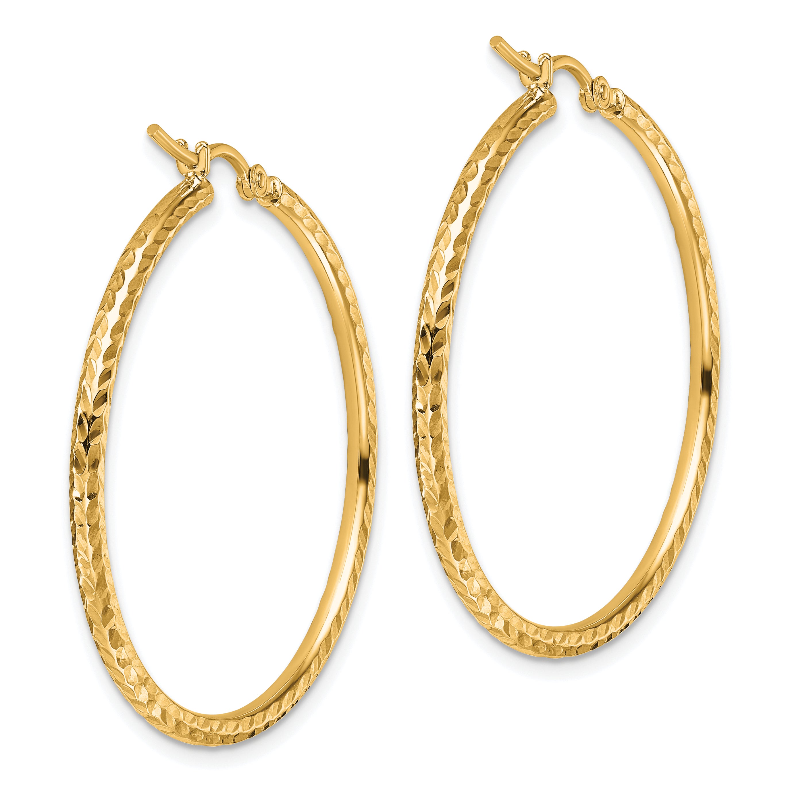 10k Diamond-cut 2mm Round Tube Hoop Earrings