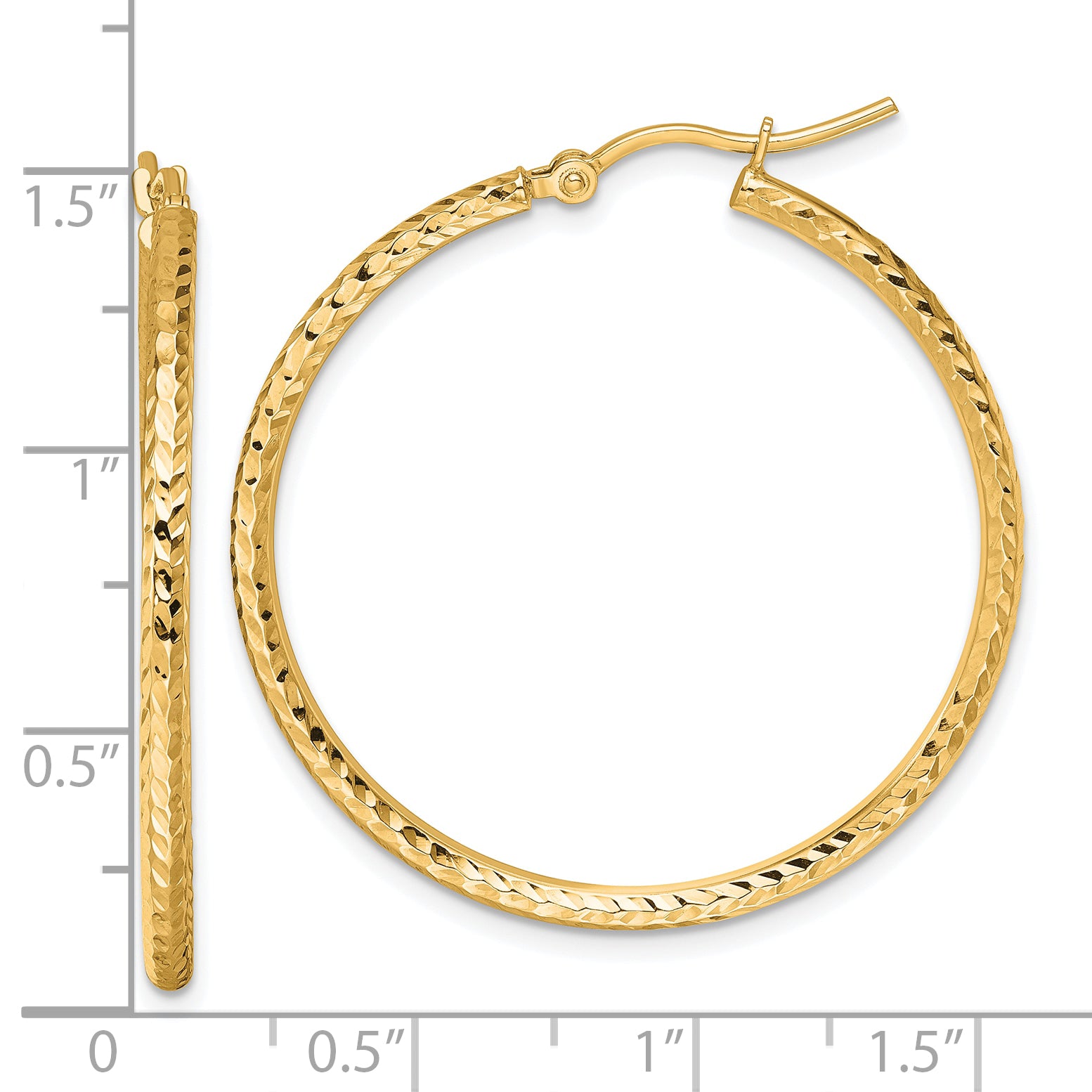 10k Diamond-cut 2mm Round Tube Hoop Earrings