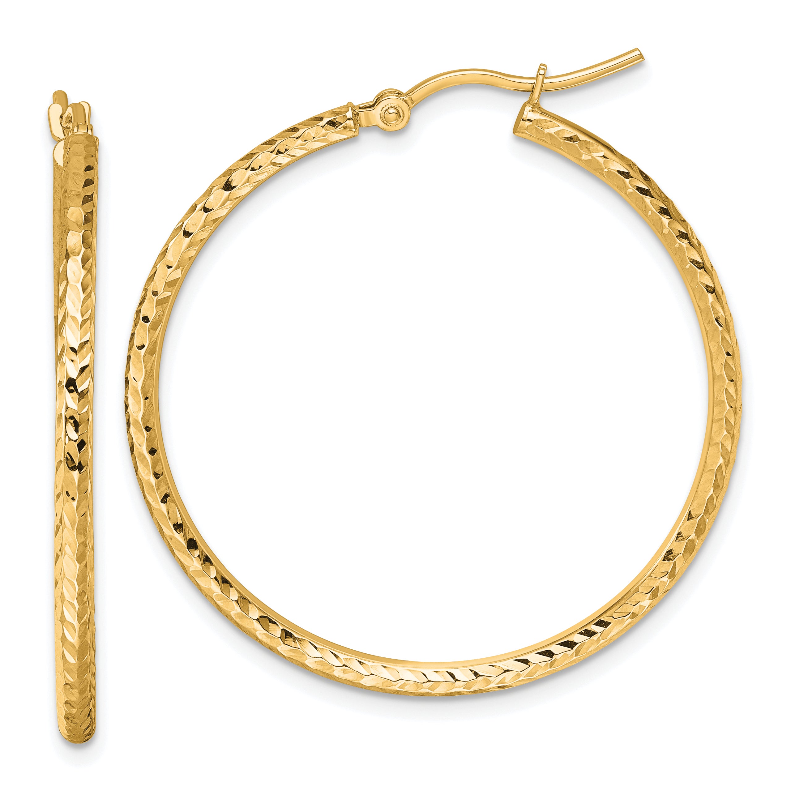 10k Diamond-cut 2mm Round Tube Hoop Earrings