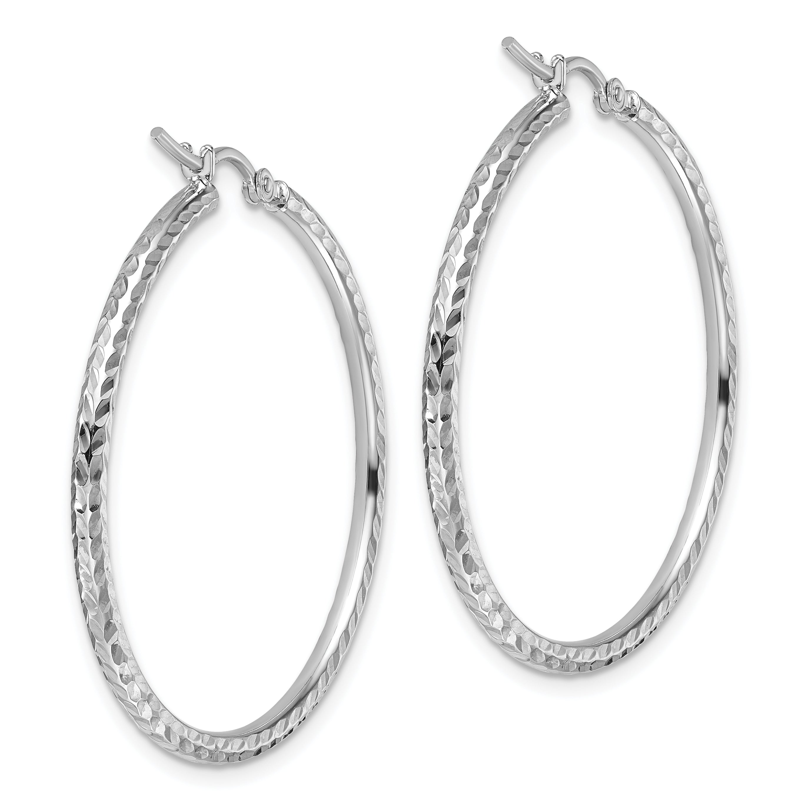 10k White Gold Diamond-cut 2mm Round Tube Hoop Earrings