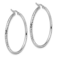 10k White Gold Diamond-cut 2mm Round Tube Hoop Earrings