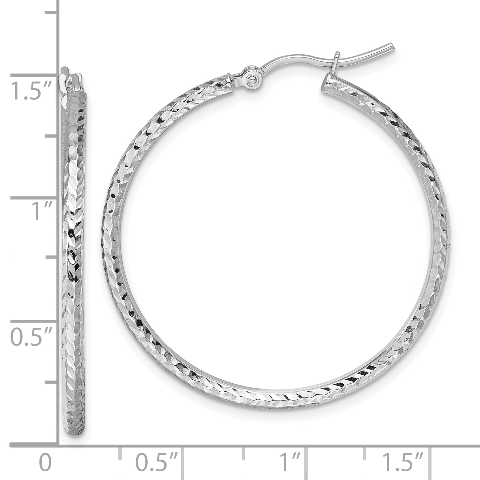 10k White Gold Diamond-cut 2mm Round Tube Hoop Earrings