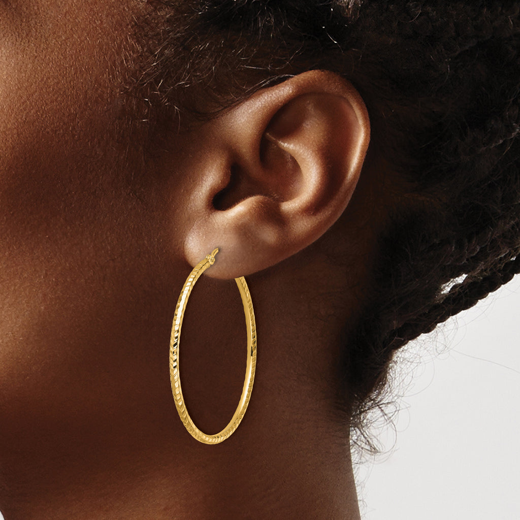 10k Diamond-cut 2mm Round Tube Hoop Earrings