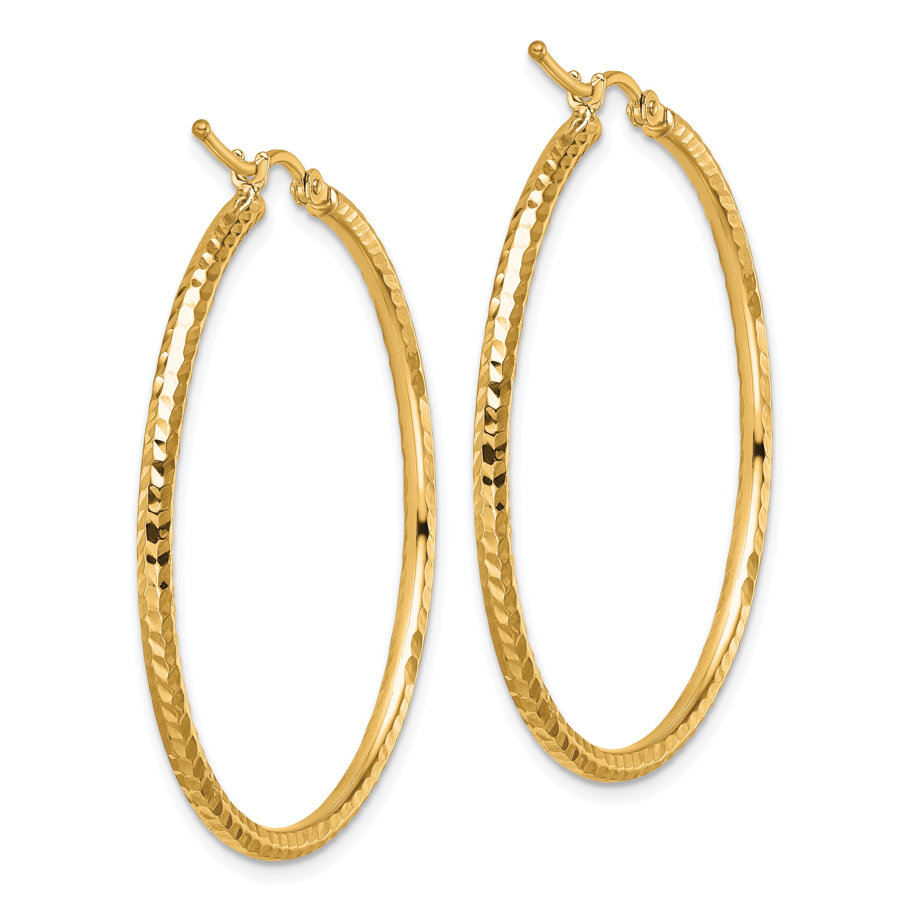 10k Diamond-cut 2mm Round Tube Hoop Earrings