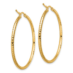 10k Diamond-cut 2mm Round Tube Hoop Earrings