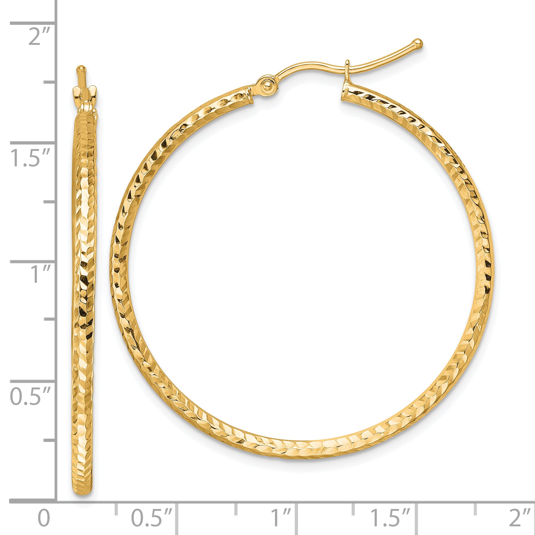 10k Diamond-cut 2mm Round Tube Hoop Earrings