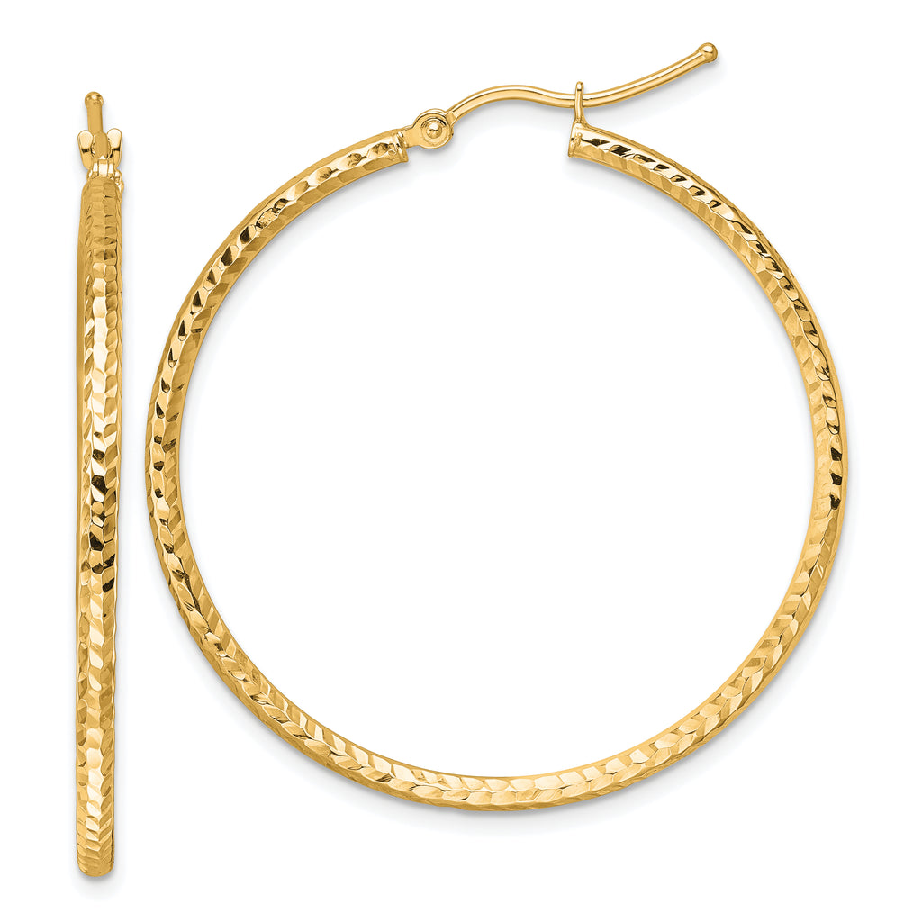 10k Diamond-cut 2mm Round Tube Hoop Earrings