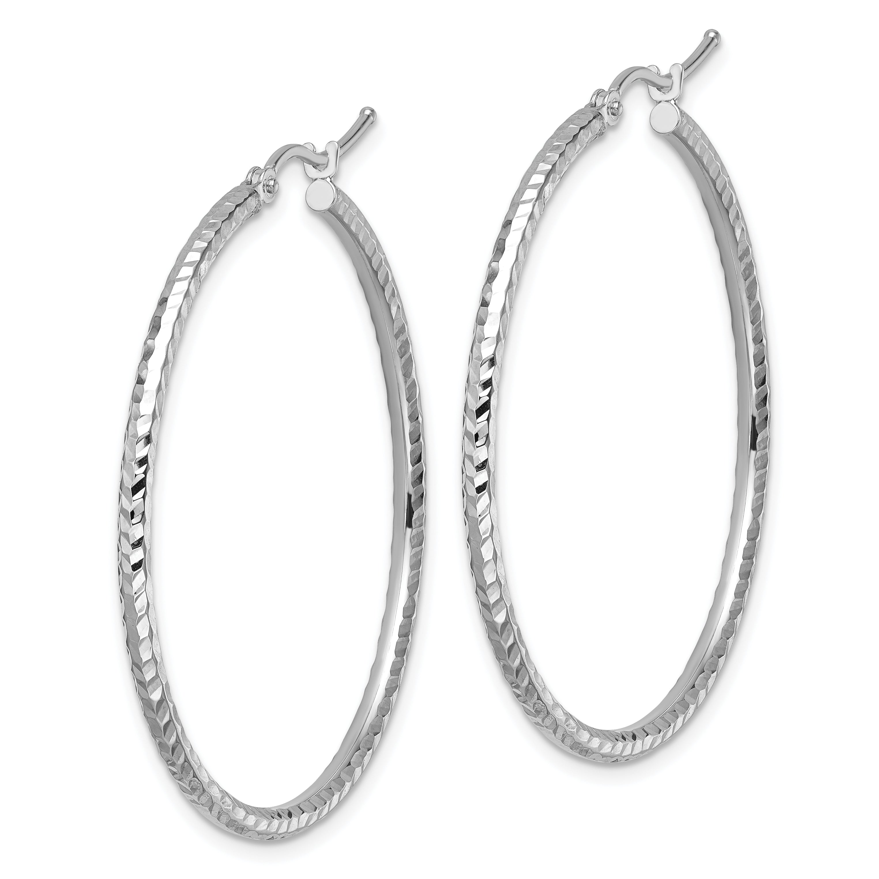 10k White Gold Diamond-cut 2mm Round Tube Hoop Earrings