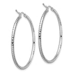 10k White Gold Diamond-cut 2mm Round Tube Hoop Earrings