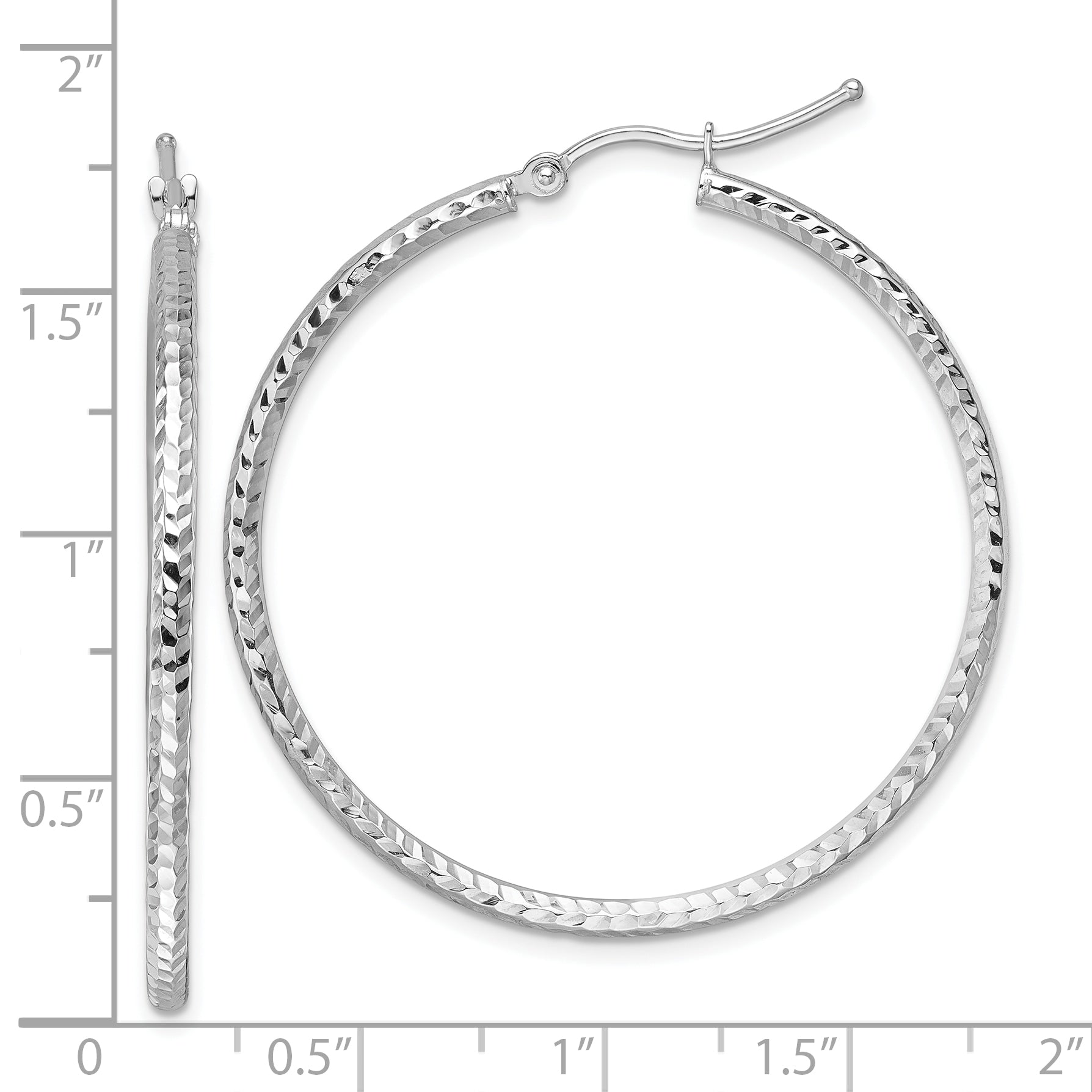 10k White Gold Diamond-cut 2mm Round Tube Hoop Earrings