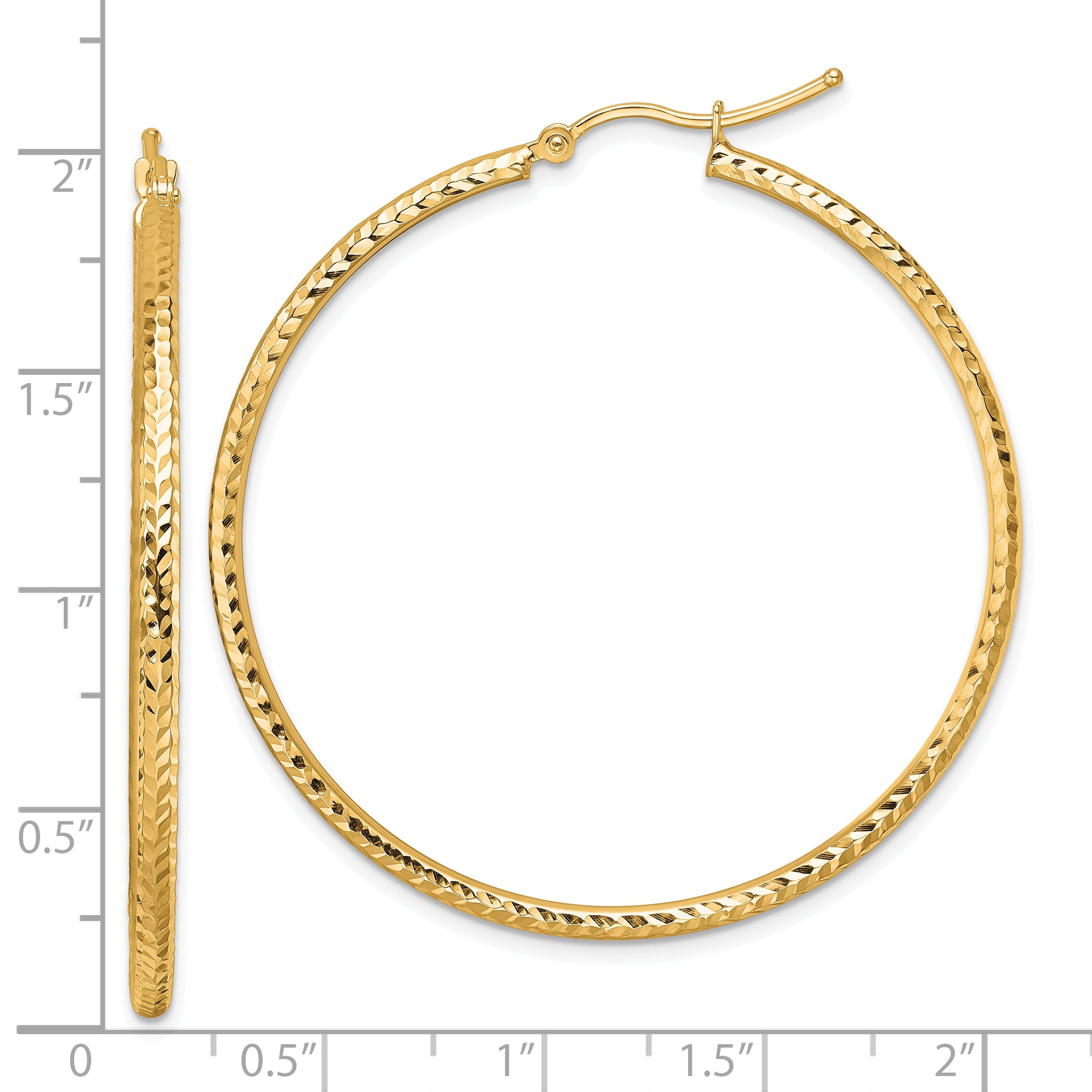 10k Diamond-cut 2mm Round Tube Hoop Earrings