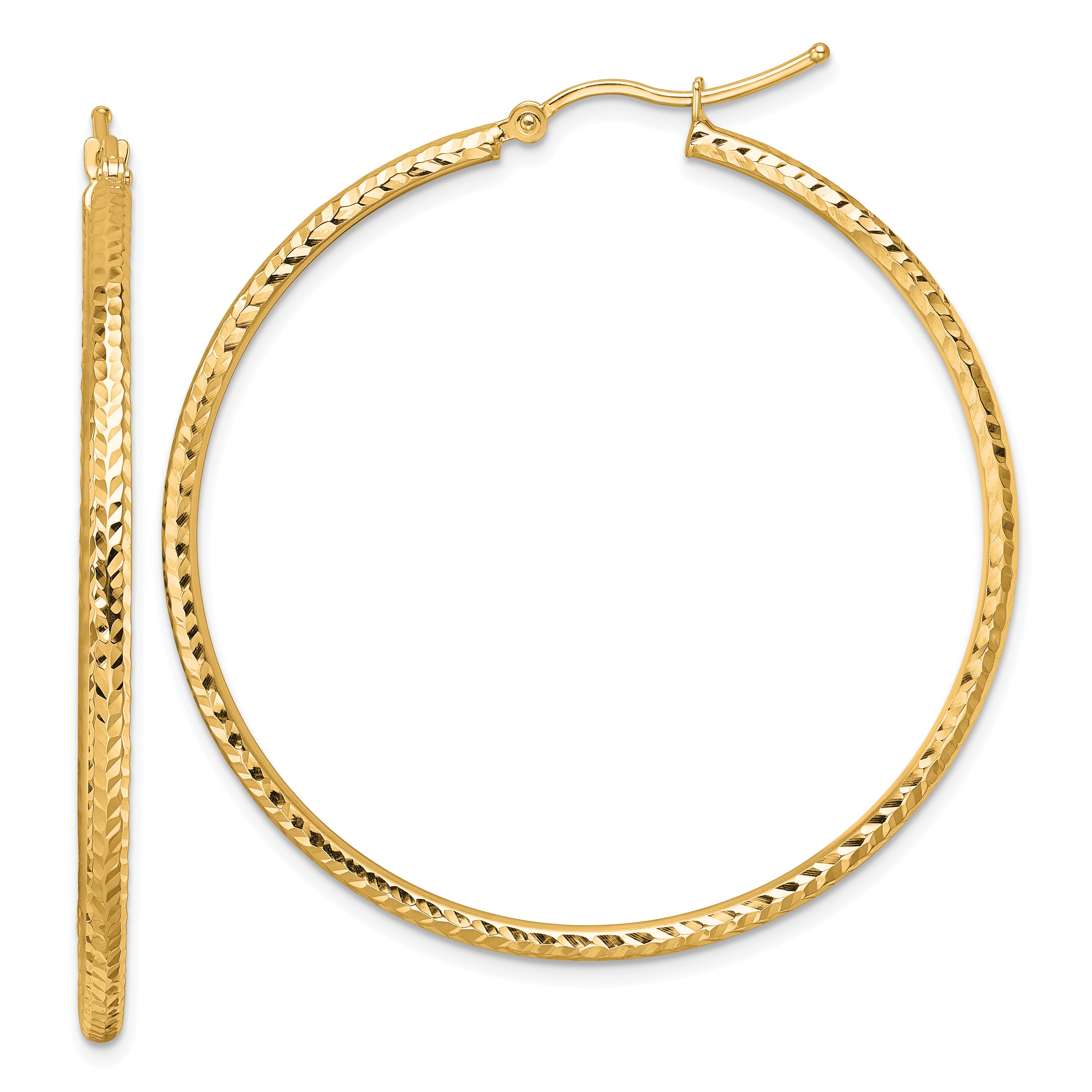 10k Diamond-cut 2mm Round Tube Hoop Earrings Main image