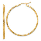 10k Diamond-cut 2mm Round Tube Hoop Earrings