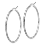 10k White Gold Diamond-cut 2mm Round Tube Hoop Earrings