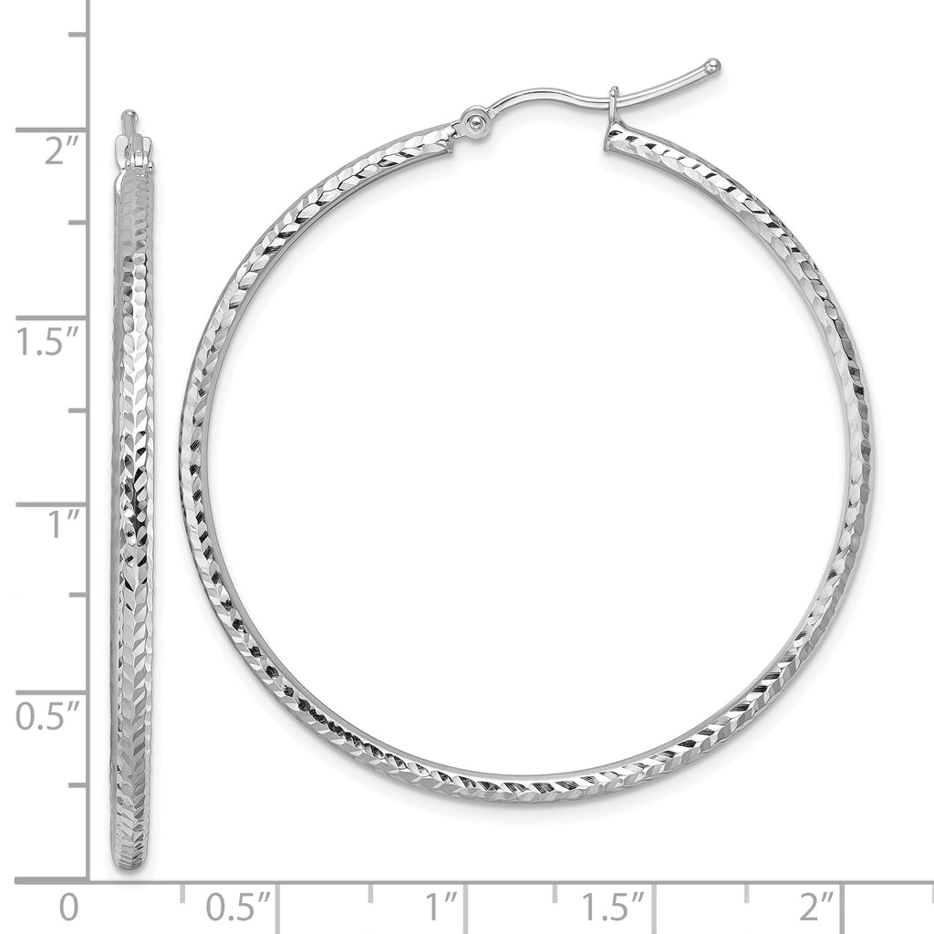 10k White Gold Diamond-cut 2mm Round Tube Hoop Earrings
