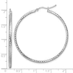 10k White Gold Diamond-cut 2mm Round Tube Hoop Earrings