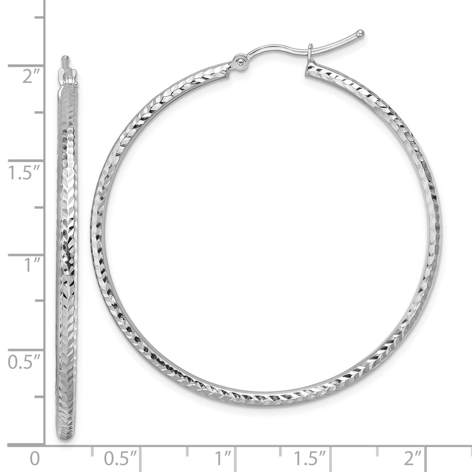 10k White Gold Diamond-cut 2mm Round Tube Hoop Earrings