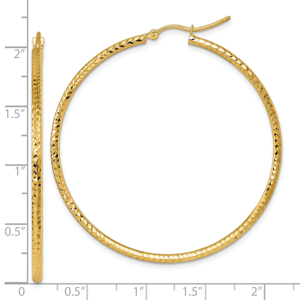 10k Diamond-cut 2mm Round Tube Hoop Earrings