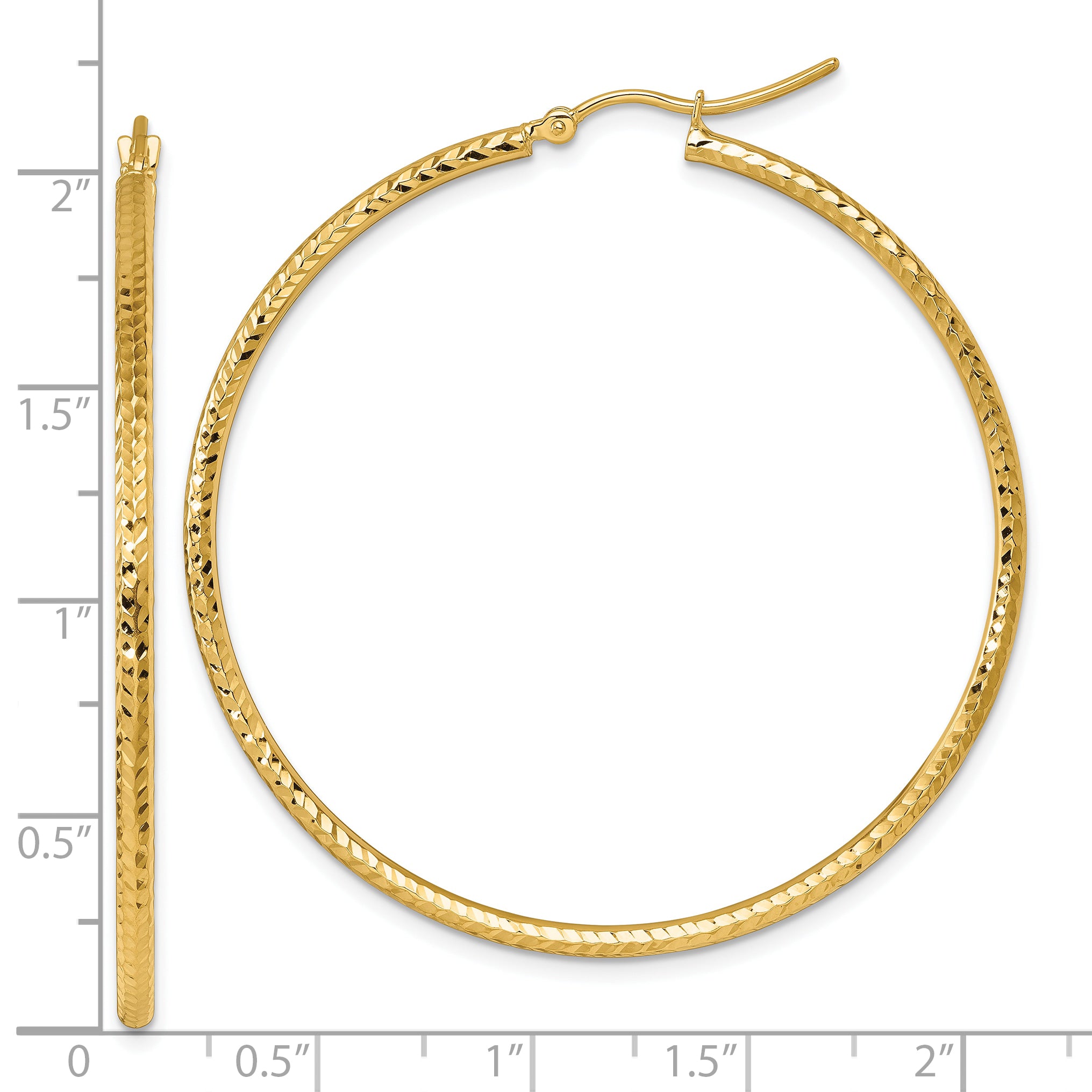 10k Diamond-cut 2mm Round Tube Hoop Earrings