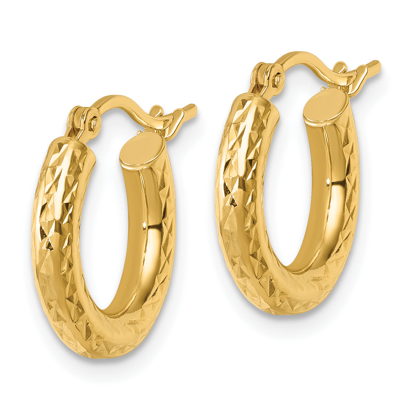 10k Diamond-cut 3mm Round Hoop Earrings Secondary image