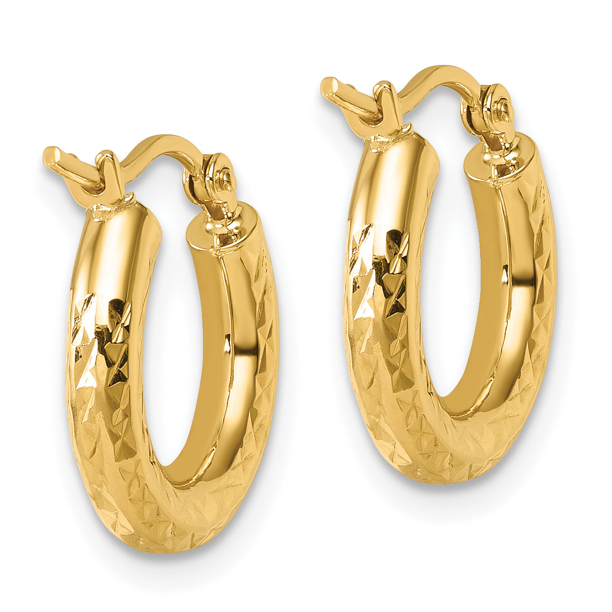 10k Diamond-cut 3mm Round Hoop Earrings