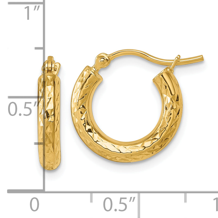 10k Diamond-cut 3mm Round Hoop Earrings