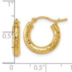 10k Diamond-cut 3mm Round Hoop Earrings