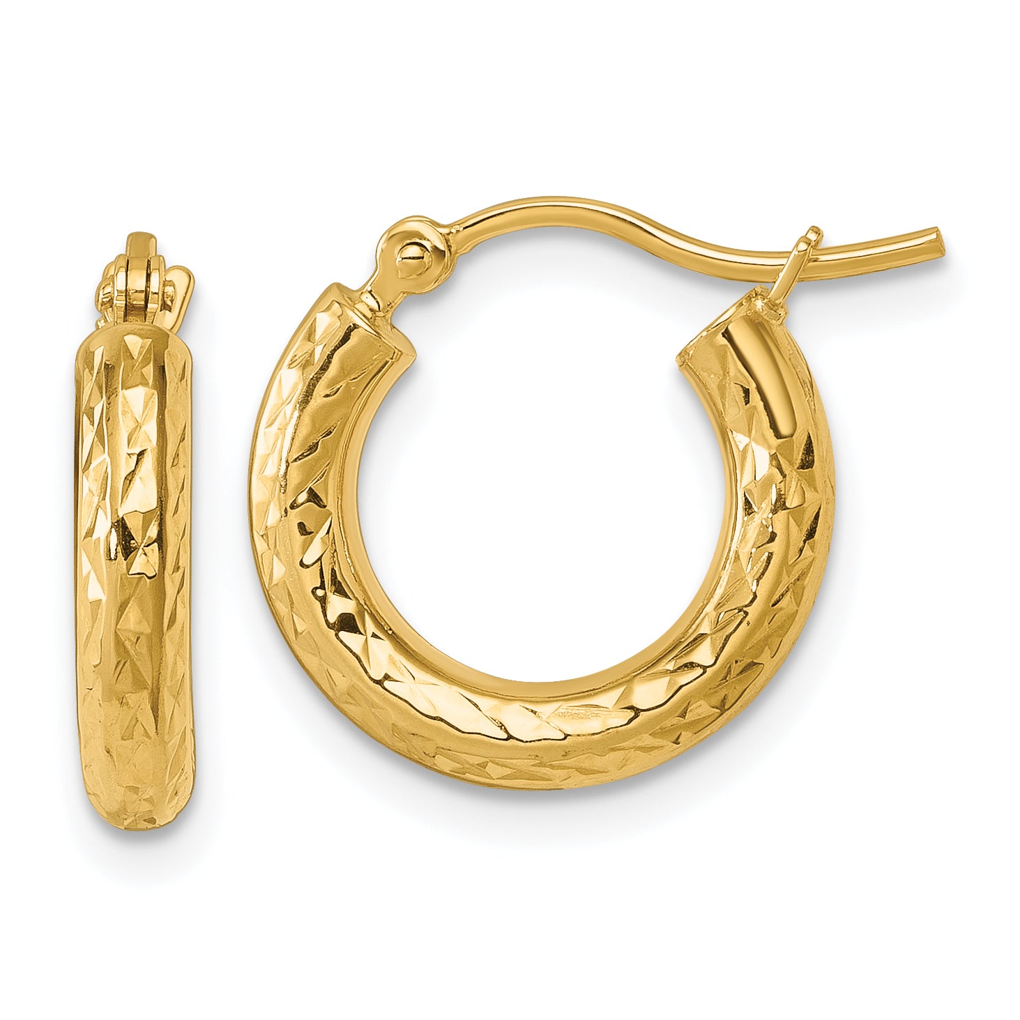 10k Diamond-cut 3mm Round Hoop Earrings Main image
