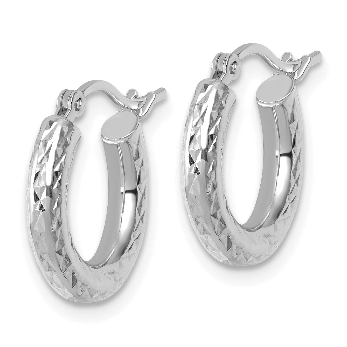 10k White Gold Diamond-cut 3mm Round Hoop Earrings Secondary image