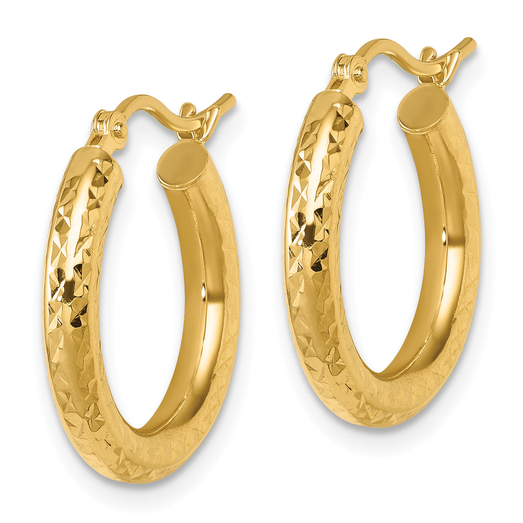 10k Diamond-cut 3mm Round Hoop Earrings