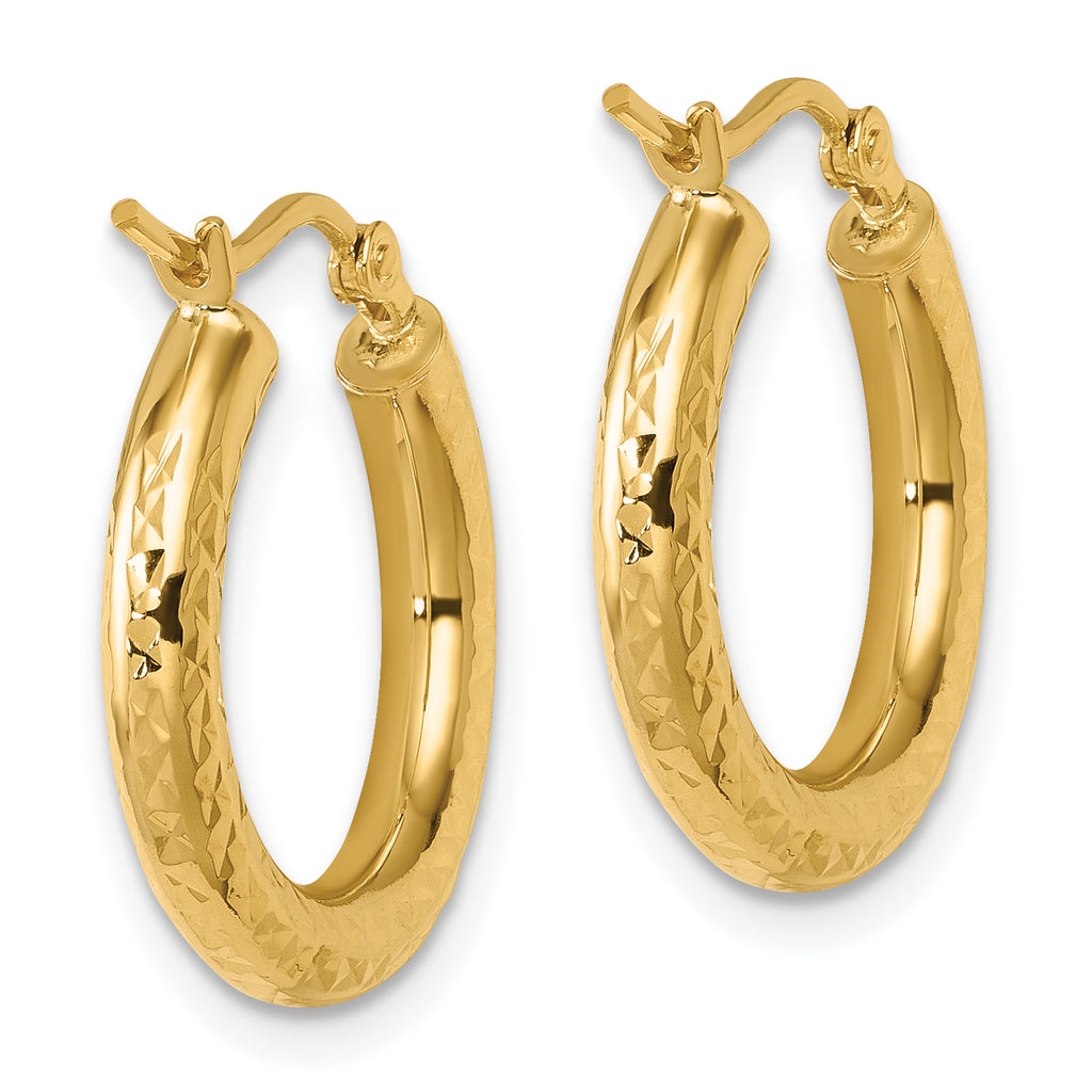 10k Diamond-cut 3mm Round Hoop Earrings