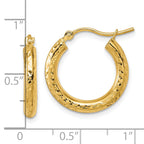 10k Diamond-cut 3mm Round Hoop Earrings