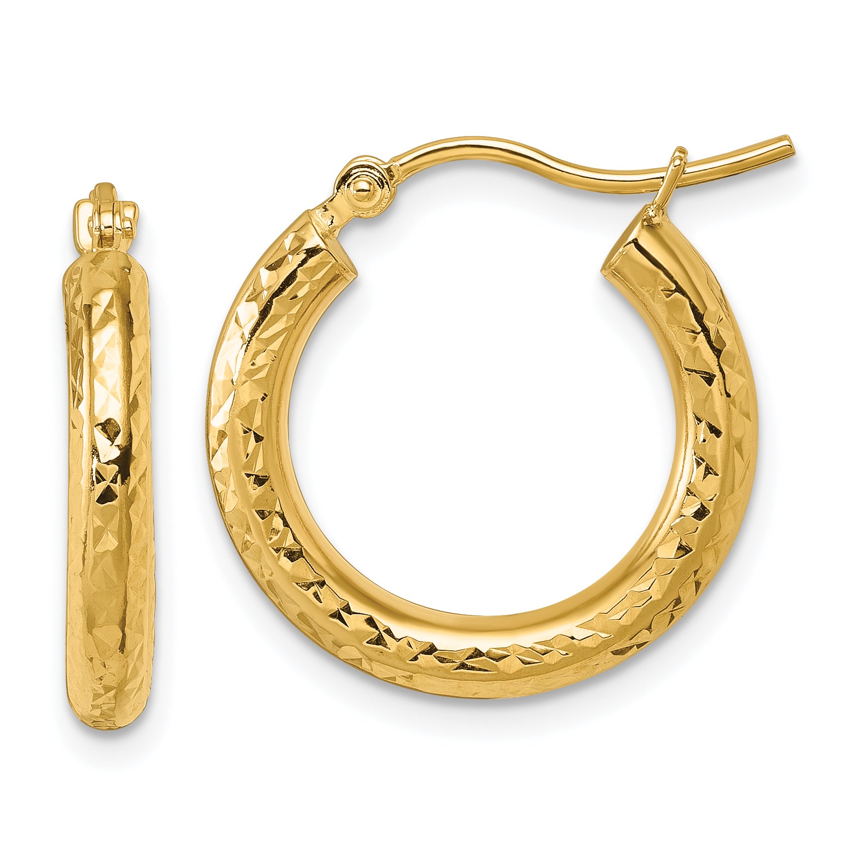 10k Diamond-cut 3mm Round Hoop Earrings Main image