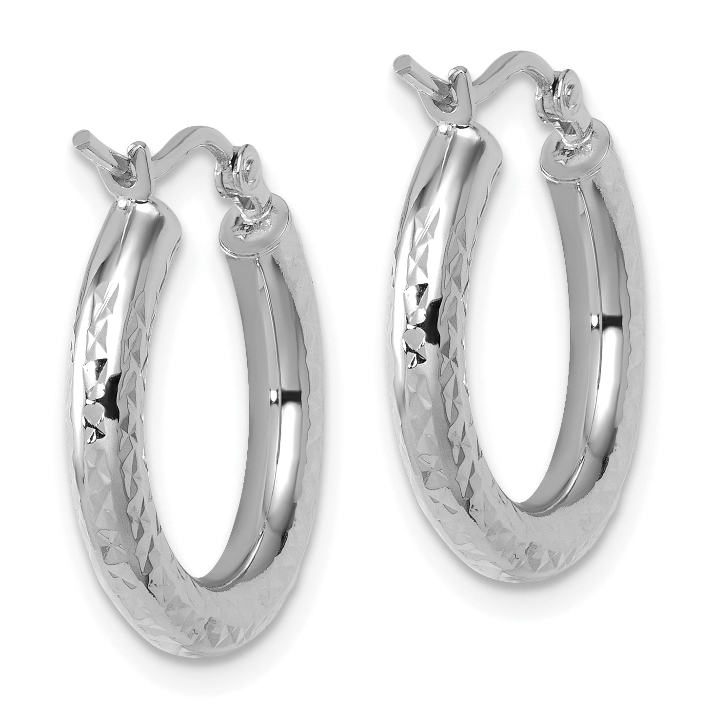 10k White Gold Diamond-cut 3mm Round Hoop Earrings