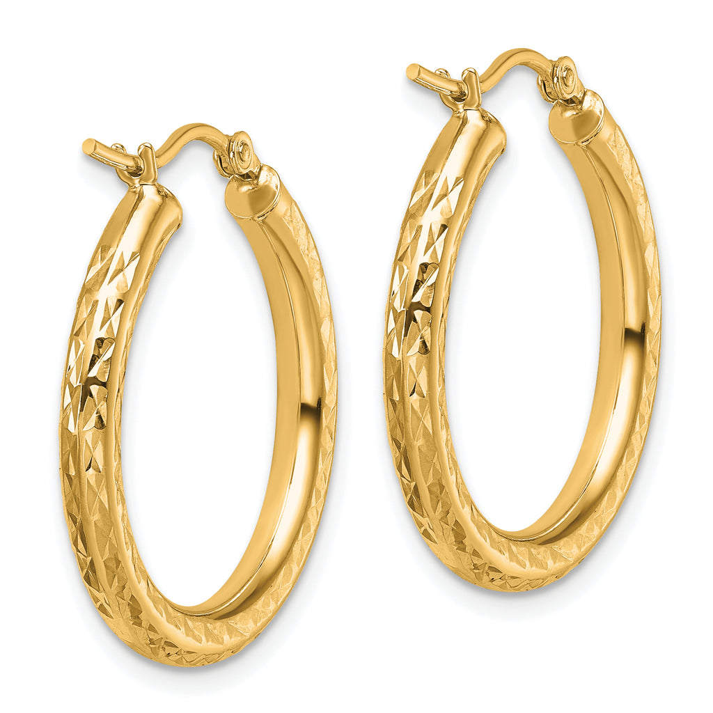 10k Diamond-cut 3mm Round Hoop Earrings