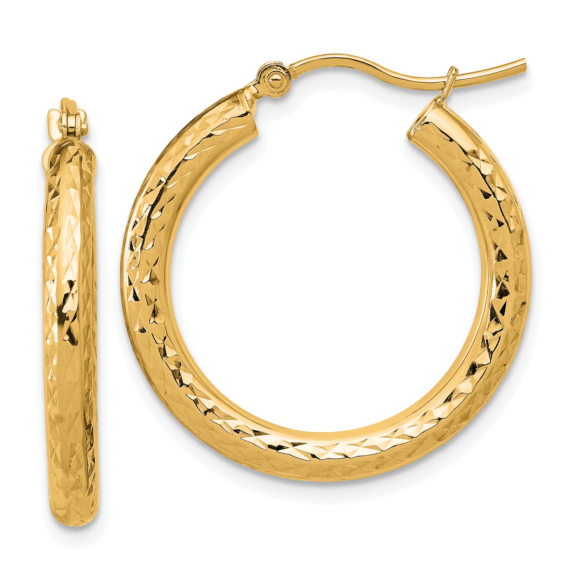 10k Diamond-cut 3mm Round Hoop Earrings